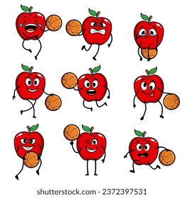 apple set cartoon basketball vector 