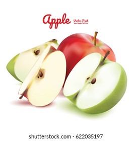Apple set isolated. Green and Red apple vector illustration. Apple realistic clip art