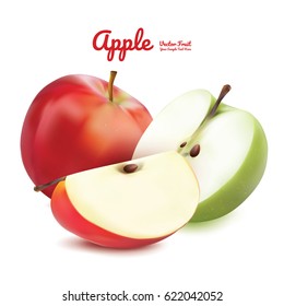 Apple set isolated on white background. Green and Red apple vector illustration. 