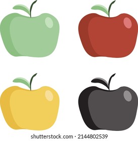Apple set vector. Green red yellow black apple. Fruit vegan food snack. Healthy meal diet. School snack apple for teacher . Isolated.