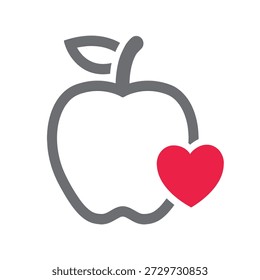 Apple shape with overlapping heart, symbol.
