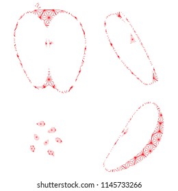 Apple shape vector with Japanese pattern. Sweet fruits in many side.
