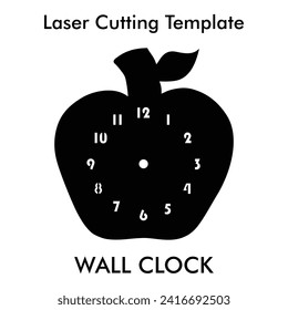 Apple shaped Laser cutting wall clock for wall and home decor. Vector silhouette wall clock template for mdf, metal and acrylic cutting.