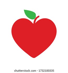 Apple con forma de icono de corazón rojo, diseño simple de ilustración de vector plano, símbolo de amor creciente