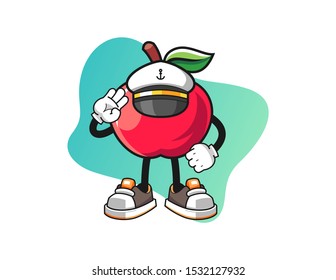 Apple ship master mascot design vector. Cartoon character illustration for business, t shirt, sticker.
