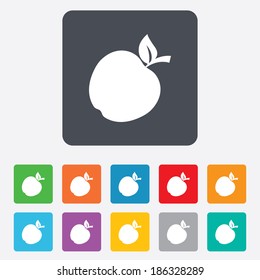 Apple sign icon. Fruit with leaf symbol. Rounded squares 11 buttons. Vector
