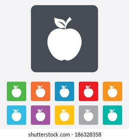 Apple sign icon. Fruit with leaf symbol. Rounded squares 11 buttons. Vector