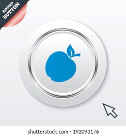 Apple sign icon. Fruit with leaf symbol. White button with metallic line. Modern UI website button with mouse cursor pointer. Vector