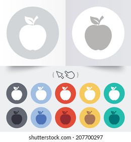 Apple sign icon. Fruit with leaf symbol. Round 12 circle buttons. Shadow. Hand cursor pointer. Vector