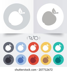 Apple sign icon. Fruit with leaf symbol. Round 12 circle buttons. Shadow. Hand cursor pointer. Vector