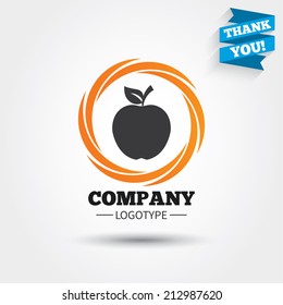 Apple sign icon. Fruit with leaf symbol. Business abstract circle logo. Logotype with Thank you ribbon. Vector