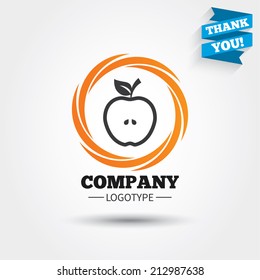 Apple sign icon. Fruit with leaf symbol. Business abstract circle logo. Logotype with Thank you ribbon. Vector