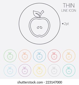 Apple sign icon. Fruit with leaf symbol. Thin line circle web icons with outline. Vector