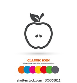Apple sign icon. Fruit with leaf symbol. Classic flat icon. Colored circles. Vector