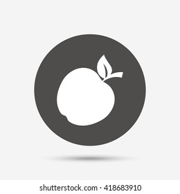 Apple sign icon. Fruit with leaf symbol. Gray circle button with icon. Vector