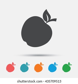 Apple sign icon. Fruit with leaf symbol. Graphic element on white background. Colour clean flat apple icons. Vector
