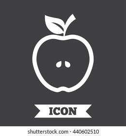 Apple sign icon. Fruit with leaf symbol. Graphic design element. Flat apple symbol on dark background. Vector