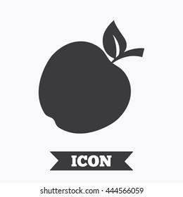 Apple sign icon. Fruit with leaf symbol. Graphic design element. Flat apple symbol on white background. Vector
