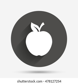 Apple sign icon. Fruit with leaf symbol. Circle flat button with shadow. Vector