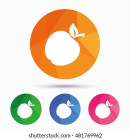 Apple sign icon. Fruit with leaf symbol. Triangular low poly button with flat icon. Vector