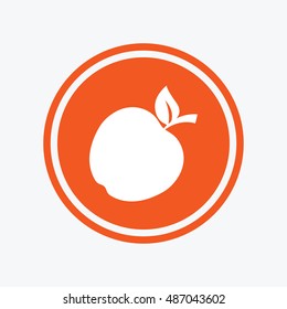 Apple sign icon. Fruit with leaf symbol. Graphic design element. Flat apple symbol on the round button. Vector