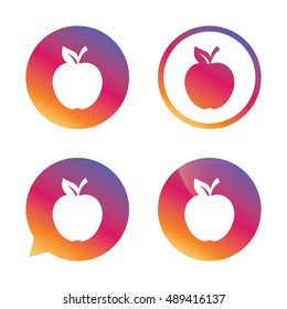 Apple sign icon. Fruit with leaf symbol. Gradient buttons with flat icon. Speech bubble sign. Vector