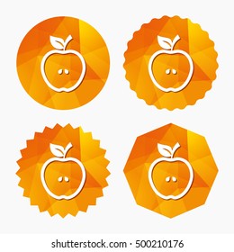 Apple sign icon. Fruit with leaf symbol. Triangular low poly buttons with flat icon. Vector