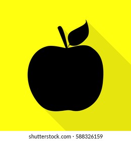 Apple sign illustration. Black icon with flat style shadow path on yellow background.