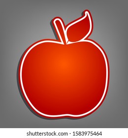 Apple sign illustration. Flat red icon with linear white icon with gray shadow at grayish background. Illustration.