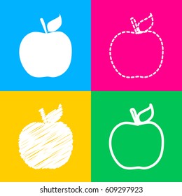 Apple sign illustration. Four styles of icon on four color squares.