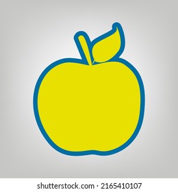 Apple sign illustration. Icon in colors of Ukraine flag (yellow, blue) at gray Background. Illustration.