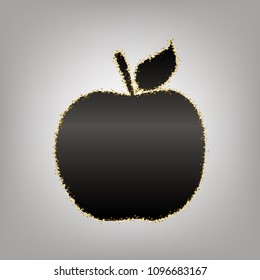 Apple sign illustration. Vector. Blackish icon with golden stars at grayish background.