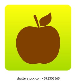 Apple sign illustration. Vector. Brown icon at green-yellow gradient square with rounded corners on white background. Isolated.