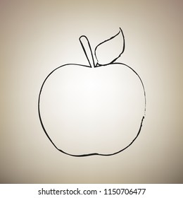 Apple sign illustration. Vector. Brush drawed black icon at light brown background.