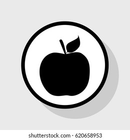 Apple sign illustration. Vector. Flat black icon in white circle with shadow at gray background.