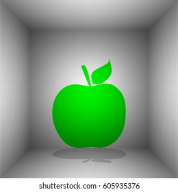 Apple sign illustration. Vector. Green icon with shadow in the room.