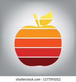 Apple sign illustration. Vector. Horizontally sliced icon with colors from sunny gradient in gray background.