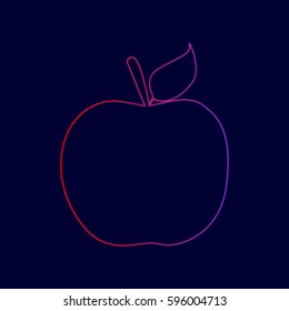 Apple sign illustration. Vector. Line icon with gradient from red to violet colors on dark blue background.