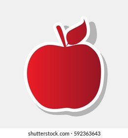 Apple sign illustration. Vector. New year reddish icon with outside stroke and gray shadow on light gray background.