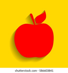 Apple sign illustration. Vector. Red icon with soft shadow on golden background.