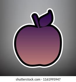 Apple sign illustration. Vector. Violet gradient icon with black and white linear edges at gray background.
