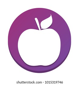 Apple sign illustration. Vector. White icon with flat shadow on purpureus circle at white background. Isolated.