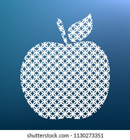 Apple sign illustration. Vector. White textured icon at lapis lazuli gradient background.