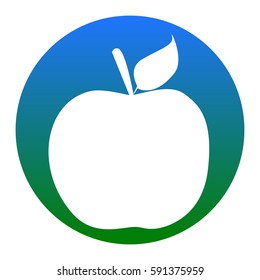 Apple sign illustration. Vector. White icon in bluish circle on white background. Isolated.