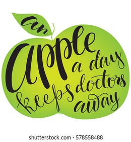 Apple silhouette with lettering.