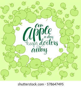 Apple silhouette with lettering.