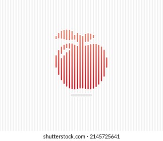 Apple silhouette in line art. Vector illustration with vertical lines isolated on a white background. Apple vector icon with gradient.