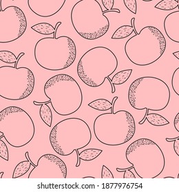 Patrón sin soldadura de la silueta de Apple. La gran Apple de fondo rosa. Ilustración moderna para diseño web, embalaje, textiles. Diseño de frutas con colores de moda.