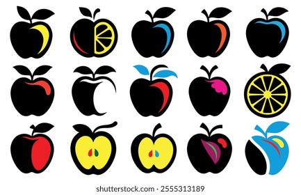 Apple silhouette vector, apple icon set