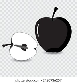 Silueta de Apple, vector, símbolo, icono sobre fondo transparente. Diseño vectorial de fruto de manzana. Ilustración vectorial.